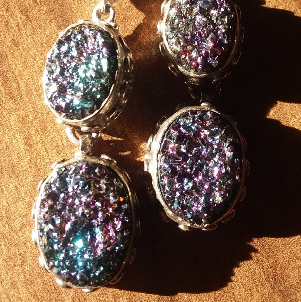 Rainbow Druzy Solid Sterling Silver Dangle Earring - image 5